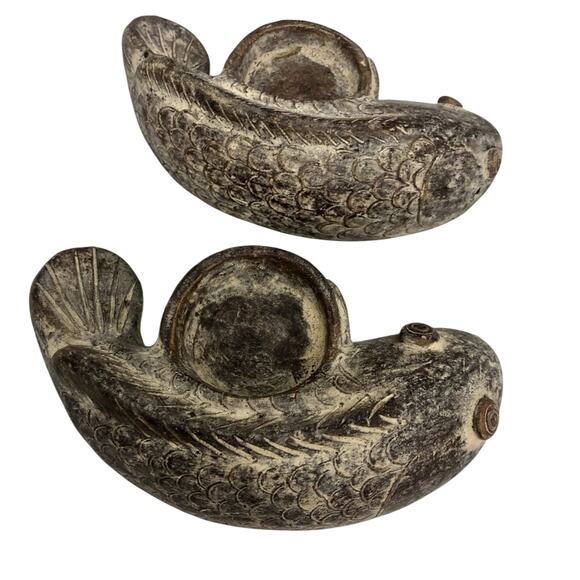 Ying and Yang Koi Votive Candle Holders Approximately 6.5 inch Clay Tan Brown - Picture 7 of 16